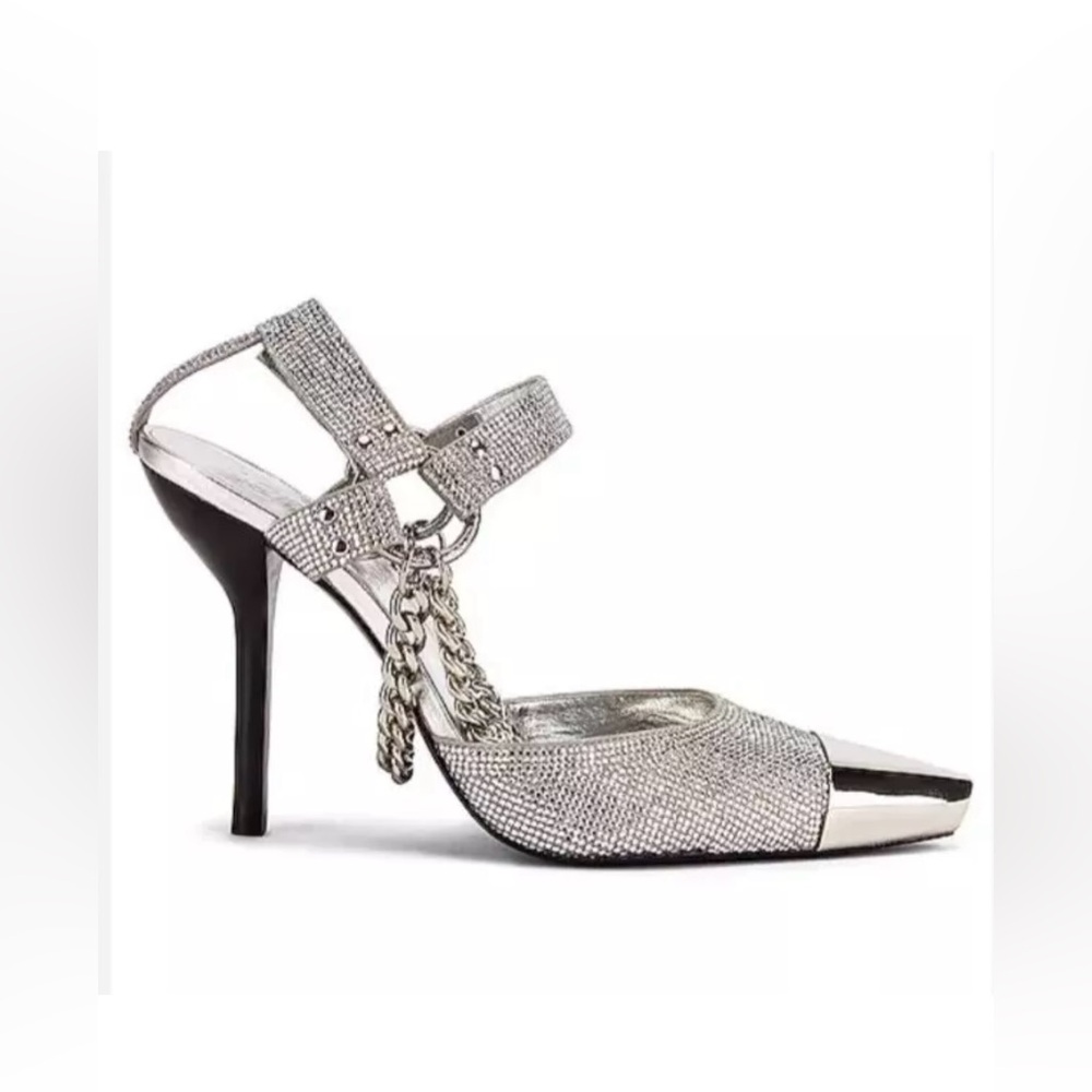 Dundas x Revolve Evie Heels Silver Metallic Size 10 Chains